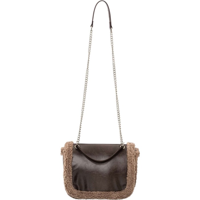 Crossbody bag with fur CHOCOLATE BROWN