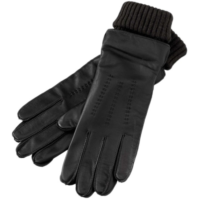 Leather gloves with knitted BLACK