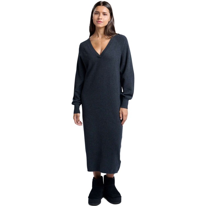 V-neck knitted dress ANTHRACITE MELANGE