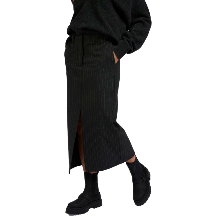 Soft woven pinstripe midi skir ANTHRACITE DESSIN