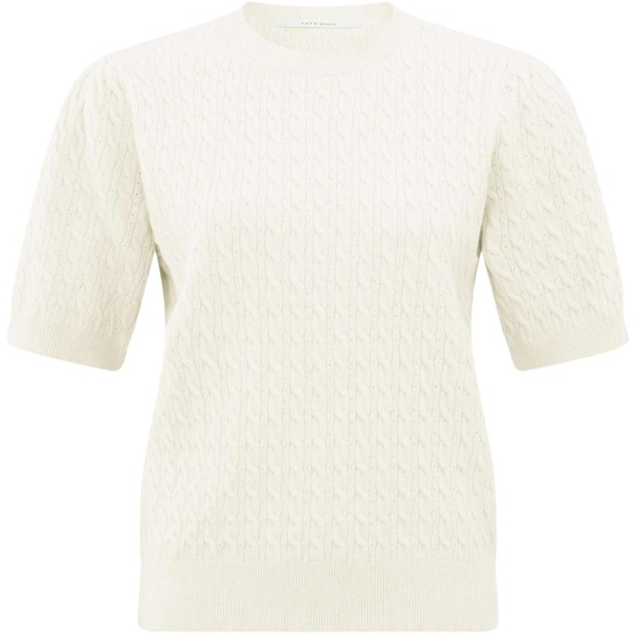 Cable round neckline sweater CHALK WHITE