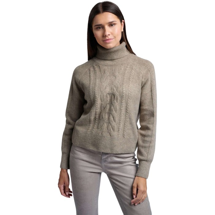 Turtle neck cable sweater ls MOON ROCK DARK SAND