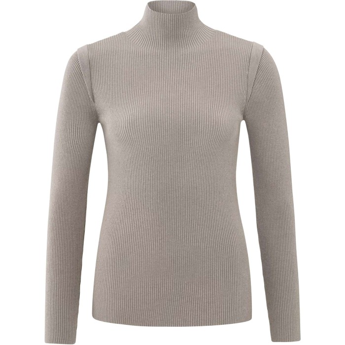 Fine rib fitted sweater with s MOON ROCK DARK SAND