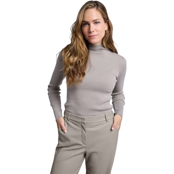 Fine rib fitted sweater with s MEDIUM GREY MELANGE