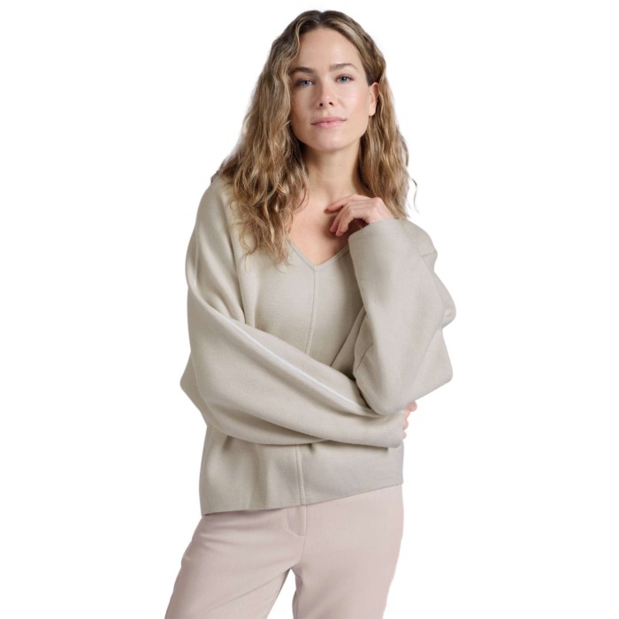 Oversized sweater with V-neck PUMICE STONE BEIGE