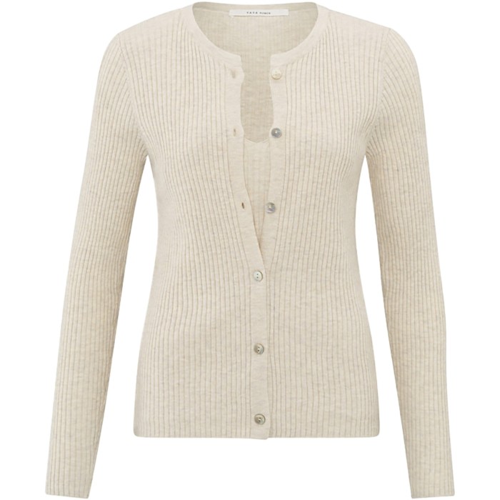 Faux layered ribbed cardigan LIGHT BEIGE MELANGE