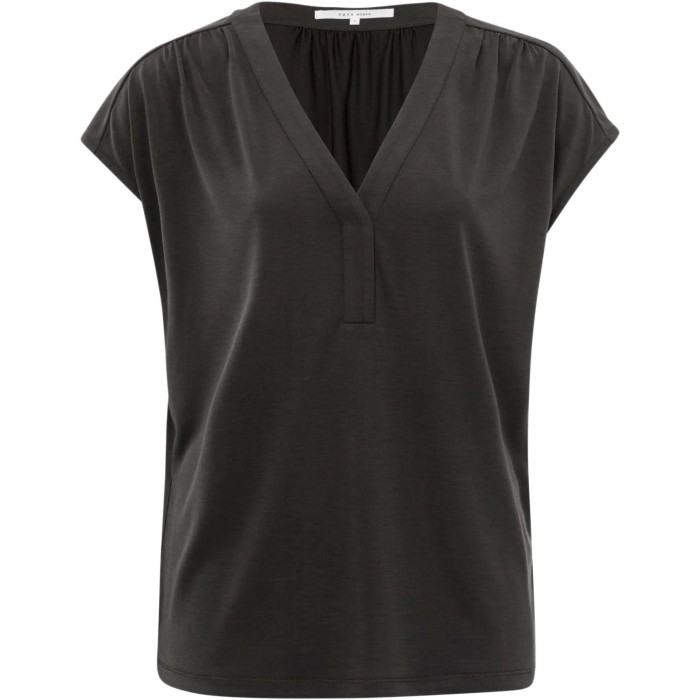 Jersey top with V-neck LICORICE BLACK