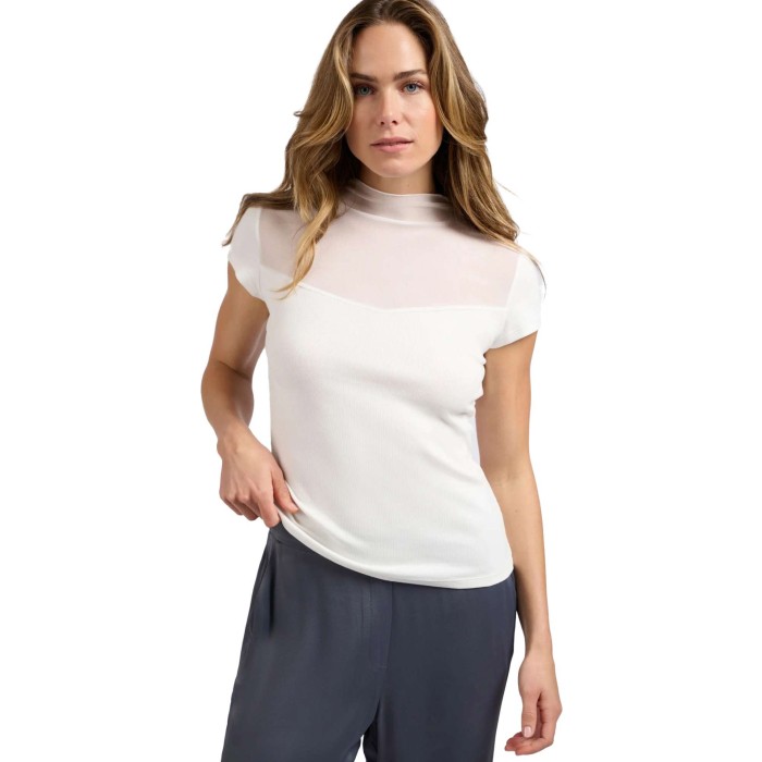 Cap sleeve top with transparen BLANC DE BLANC WHIT