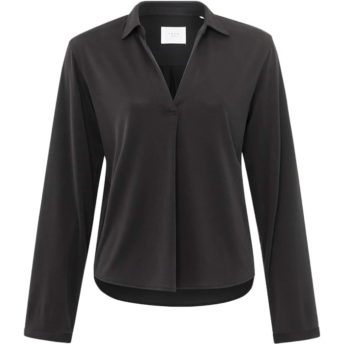 Jersey v-neck top with collar ANTHRACITE