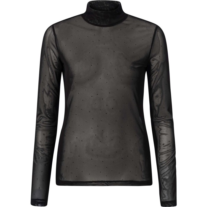 High neck mesh top with rhines BLACK